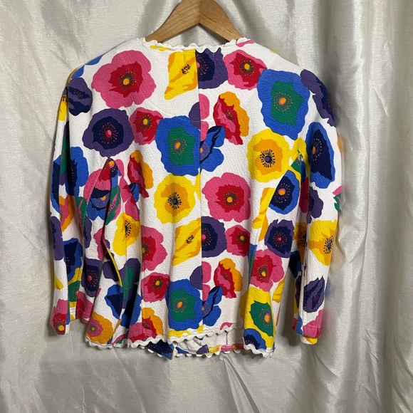 VTG 90’s White Rainbow Floral Print Textured ZigZag Trim Lightweight Shacket - Picture 4 of 4